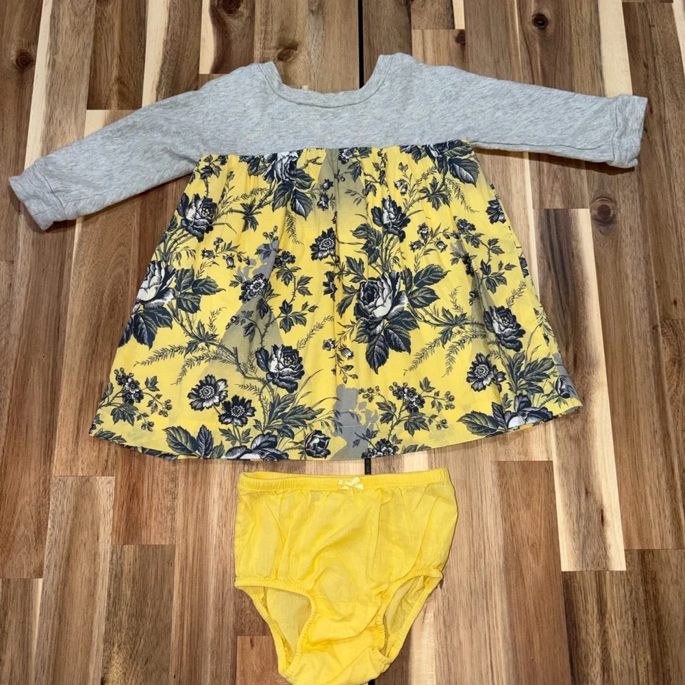 🖤GAP x Disney Belle Yellow and Gray Floral Dress with Diaper Cover